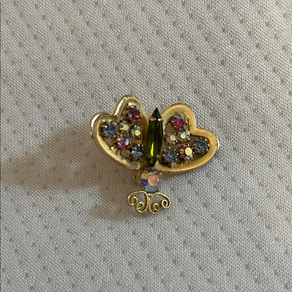 Elegant Gold and Green Butterfly Brooch